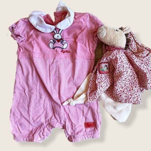 Sigikid Pink Summer Overall with Rabbit 0-3M EUC - Picture 1 of 6